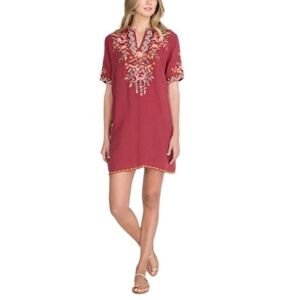 Johnny Was Alise Easy V Neck Maroon Dress